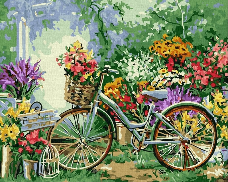 Набір для розпису за номерами на підрамнику 50*40 см «Велосипед у квітах»