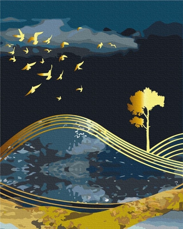 Картина за номерами на підрамнику 40*50 см «Птахи ночі» із золотою фарбою