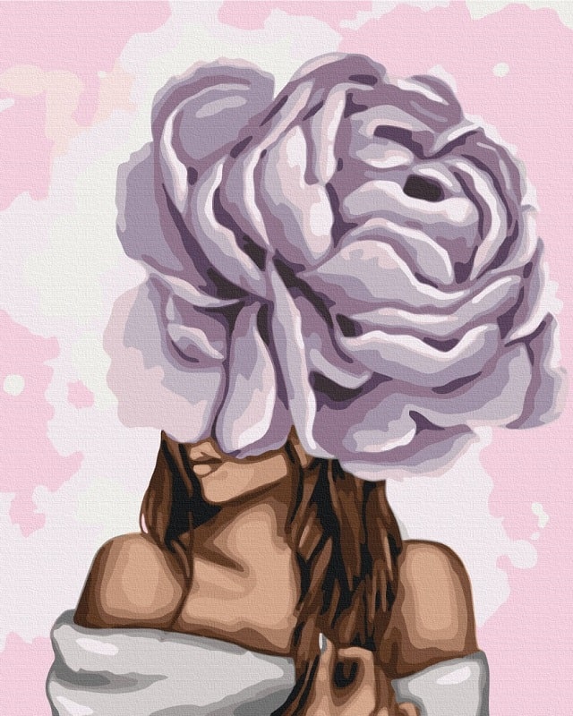 Картина за номерами на підрамнику 40*50 см «Дама з фіолетовим піоном»