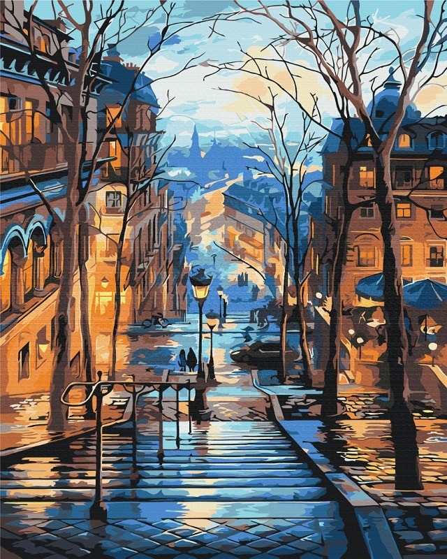 Картина за номерами на підрамнику 40*50 см «Вечірнє місто після дощу»