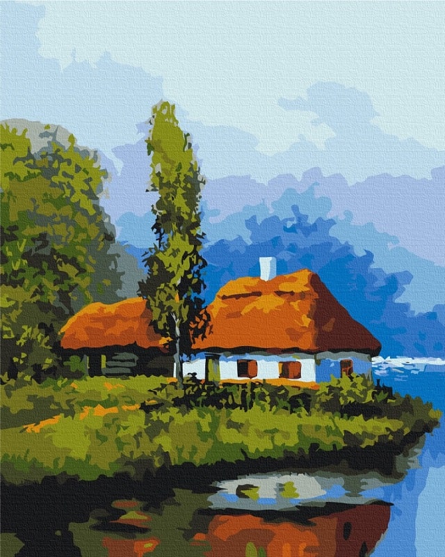 Картина за номерами на підрамнику 40*50 см «Хатинка біля озера»