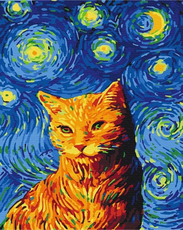 Картина за номерами на підрамнику 40*50 см «Кіт в зоряну ніч»