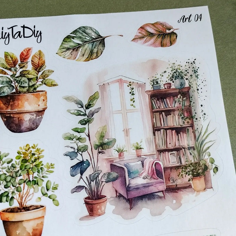 Стікер лист з наклейками Art 04 «Читання та рослини»