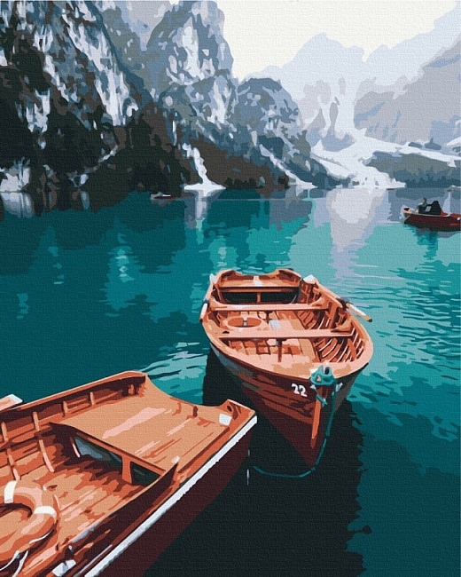 Картина за номерами на підрамнику 40*50 см «Човни на альпійському озері»