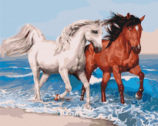 Картина за номерами на підрамнику 50*40 см «Коні на узбережжі»