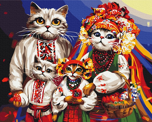 Картина за номерами на підрамнику 50*40 см «Котяча сім'я»