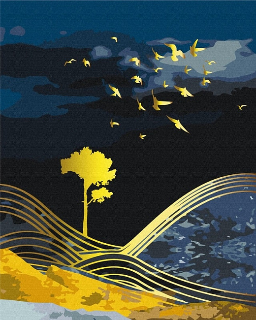 Картина за номерами на підрамнику 40*50 см «Природа ночі» із золотою фарбою