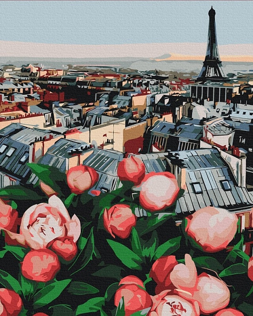 Картина за номерами на підрамнику 40*50 см «Піони з видом на Париж»