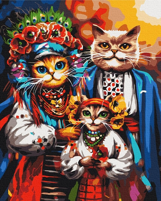 Картина за номерами на підрамнику 40*50 см «Сім'я котиків-козаків»