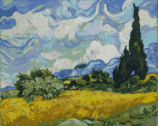 Картина за номерами на підрамнику 50*40 см «Ван Гог. Поле із зеленою пшеницею і кипарисом»